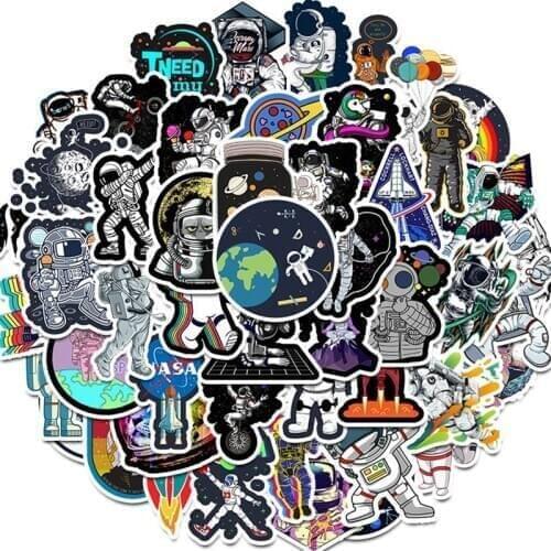 50 Pcs Outer Space Graffiti Stickers Astronaut For Luggage Motorcycle Refrigerator Toy Car Pvc Waterproof Sticker