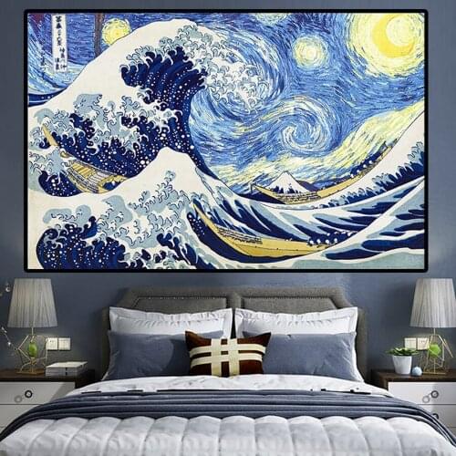 5D Diamond Painting Abstract Japanese Sunrise Posters Great Wave Off Kanagawa Diamond Embroidery Mosaic Art Bedroom Decor
