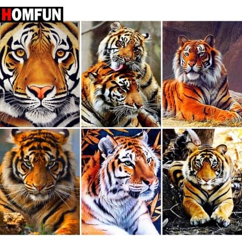 HOMFUN Full Square/Round Drill 5D DIY Diamond Painting "Animal tiger landscape" Embroidery Cross Stitch 5D Home Decor Gift