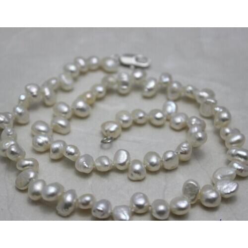 Free shipping Fresh water pearl necklace white 6x8mm 17INCH AAA