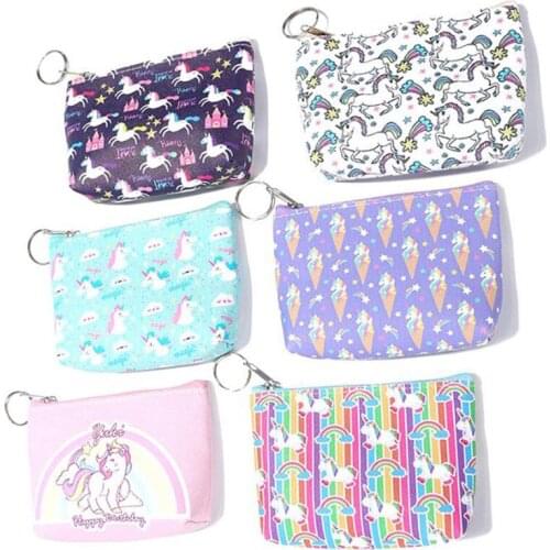 Girl Kids Coin Purses Holder Kawaii Animal Unicorn Flamingo Women Mini Change Wallets Money Bag Children Zipper Pouch Gift 1PC
