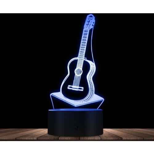 Guitar Home Decor LED Desk Night Light Music Instrument 3D Visual Optical Illusion Table Lamp Gift For Musician Guitar Lovers