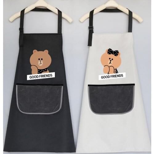 Household cute bear kitchen apron waterproof and oil-proof cute Japanese Korean version of simple fashion couple apron
