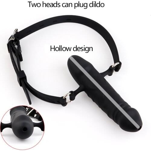 Mouth Yoke Bondage Dildo Double-Headed Penis Flirting Mouth Ball Simulation Silicone Penis Mouth Plug Adult Alternative Sex Toys