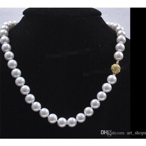 FFREE SHIPPING** 10mm White Akoya Shell Pearl Hand Knotted Round Beads Necklace 18" AAA