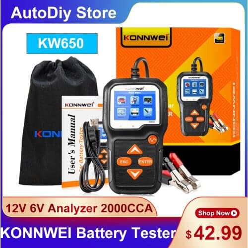 KONNWEI Charging Crank Diagnostic Tool Car/Motorcycle Battery Tester For All 6- 16V Battery 2000CCA Check Battery Multi-Language