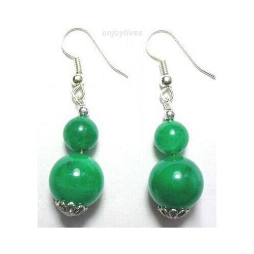 Emerald Green Jade Gourd Fortune Emolument White Gold Plated Hook Earrings