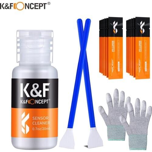 K&F Concept 16mm APS-C cleaning kits 16Pcs cleaning stick 20ml cleaning liquid PU dust-free rubber gloves for DSLR Cameras