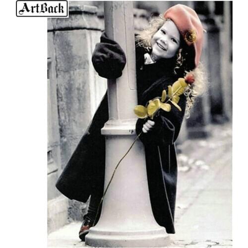 ARTBACK 5d diamond painting little girl rose full square drill mosaic sticker new arrival rhinestone diamond embroidery crafts