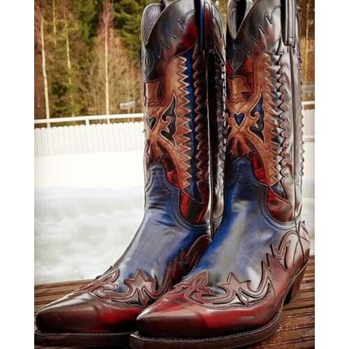 Mens Shoes New for 2021 High Quality Men Pu Leather Western Safety Boots Male Vinage Classic Cowboy Boots Soulier Homme 4M663