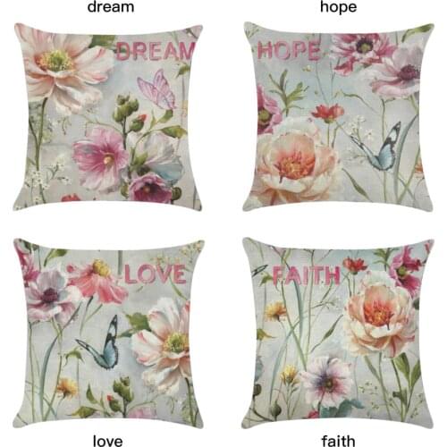 Single-sided Printing Waterproof Pillowcase 4-Piece Set 45x45cm Vintage Flowers Anti-fouling Outdoor Simple Home Decoration