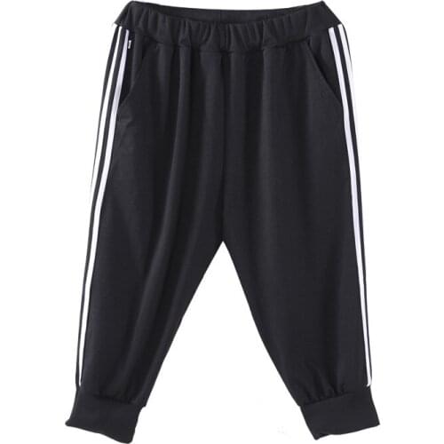 Summer New Cropped Trousers for Men Drawstring Casual Pants Fashion Trendy Student with Edge Strip Shorts