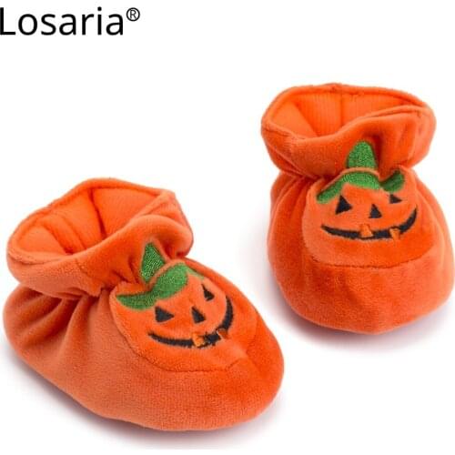 Losaria 2021 First Baby Shoes 0-18 Months Non-slip Velvet Toddler Shoes for Newborns Winter Pumpkin Pattern Warm kids Footwear