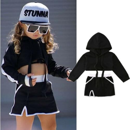 1-6 Years Toddler Girl Clothes Kids Girls Hooded Crop Tops Shorts Sportswear Outfits Black Tracksuits For Girls Clothes Outfits