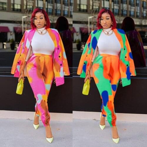 2021 Autumn Womens Wear European And American New Long Digital Positioning Printing Collar Professional Formal Suit