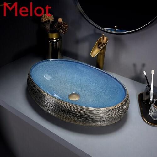 Oval Table Basin Ceramic Artistic Wash Basin Small Size Washbasin Balcony Bathroom Household Single Basin Basin