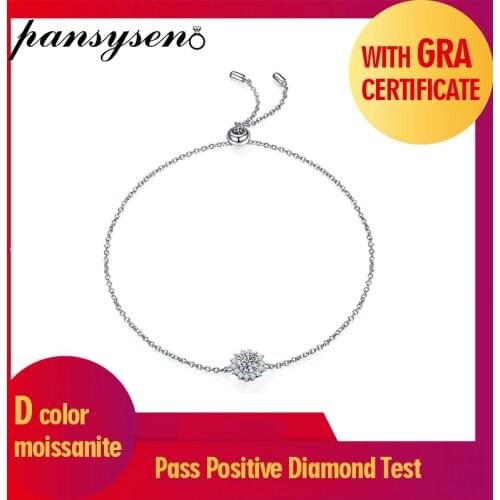PANSYSEN Classic 5 Design 100% 925 Sterling Silver 0.5ct D Color Real Moissanite Charms Bracelet Women Wedding Fine Jewelry Gift