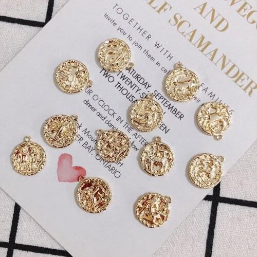 New exquisite wild alloy plating color preservation twelve constellation coin pendant necklace pendant accessories material 2pcs