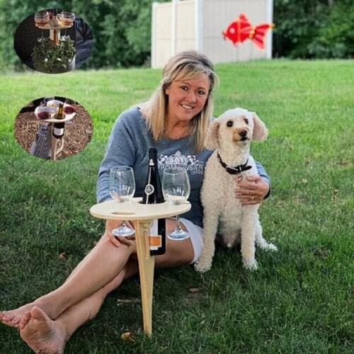Outdoor Portable DIY Wine Table For Summer Holidays with Foldable Round Desktop Mini Wooden Picnic Table Mothers Day Gift