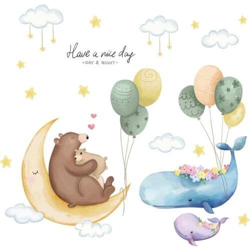 Practical Moon Starry Sky Cartoon Wall Stickers for Kids Room Baby Room Nursery Wall Decals Removable Wall Murals Home Decor