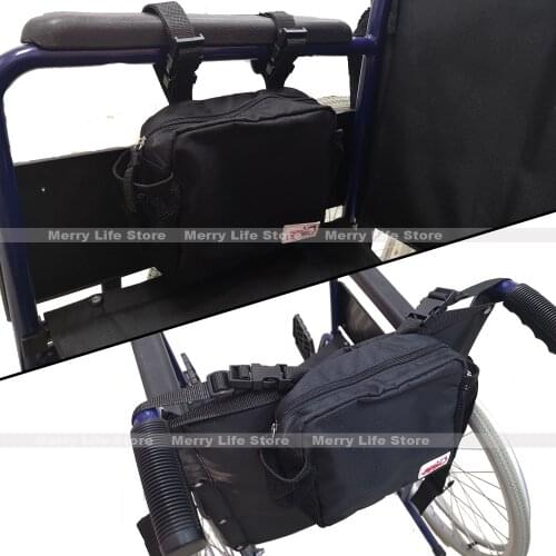 Durable Oxford Cloth Wheelchair Bag Small for Side Back Crossbar of Chair with Water Bottle Holder Mobility Devices Accessory