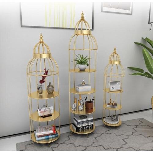 Guest Placement Layer Golden Iron Art Birdcage Bag Storage Cabinet Floor-standing Manicure Exhibition Shoe Shelf