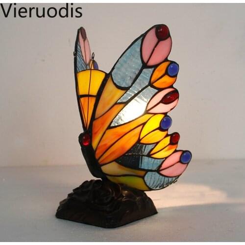 Retro Stained Glass Table Lamp Tiffany Butterfly Desk Lights for Bedroom Bedside LED Home Decoration Table Night Light Fixtures