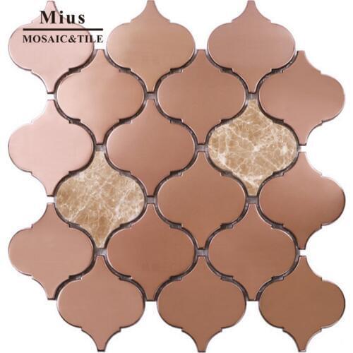 Rose gold stainless steel metal mosaic tile mix marble tile DIY wallpaper for home decoration