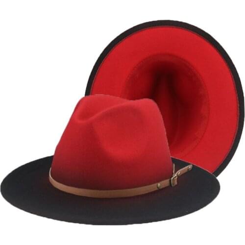Fedora hats women men gradient color wide brim belt band winter hat casual vintage street hip hop panama derby luxury felted hat