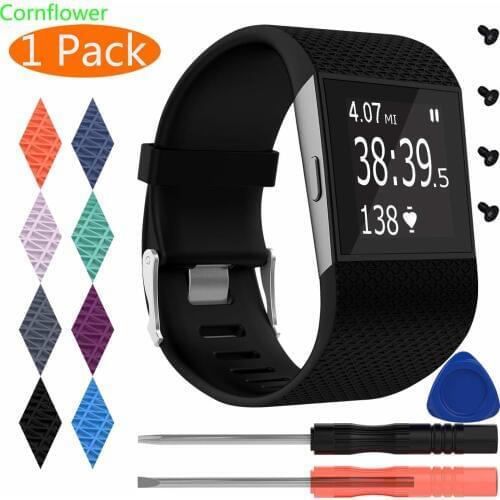 Silicone Accessory Replacement Band for Fitbit Surge, with Metal Buckle Fitness Wristband Strap WatchBand Women Men Large Small