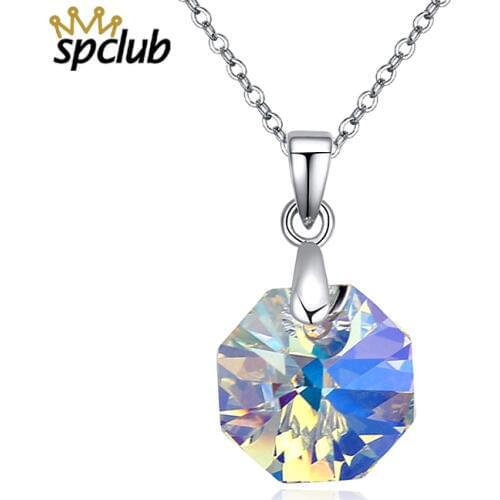 SPCLUB Genuine Crystals From SWAROVSKI Geometric Pendant Necklace WomenS Short Necklaces Mothers Day Gift Fashion Jewelry