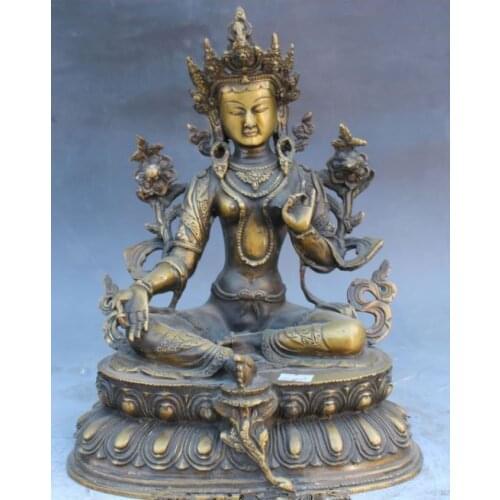 30.5 cm */Tibet Buddhism Fane Copper White Tara Kwan-yin Guan YIn Buddha Statue