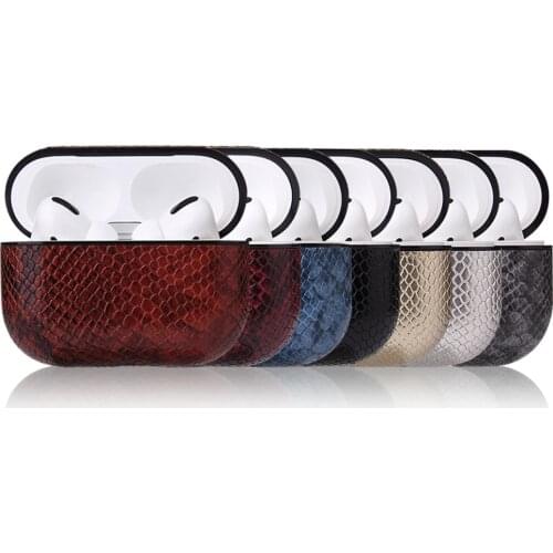 PU Leather Snake Skin Texture Protective Case for Airpods Pro Case Shockproof Wireless Bluetooth Earphone Cover for AirPods 3