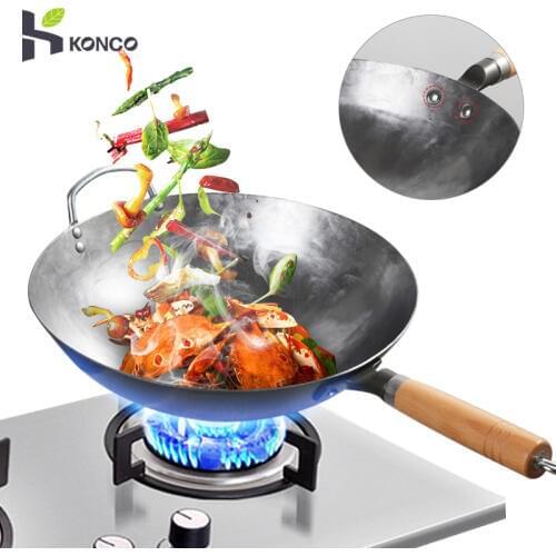 Konco Chinese Handmade Iron Wok Cooking Pot General Use for Gas and Induction Cooker cast iron pan Kitchen Cookware
