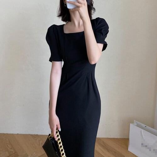 2021 New Summer Elegant Ladies Dress Black Slim Women Dresses Puff Sleeve Fashion Casual High Quality Female Dress T299