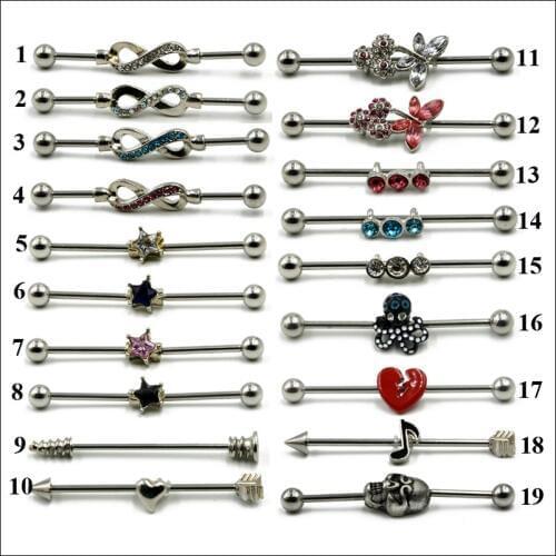 1PC 316l Steel Star,Music Note,Skull,Butterfly,Octopus Logo Ear Tragus Bar Barbells Heart Earring Industrial Barbell Piercing