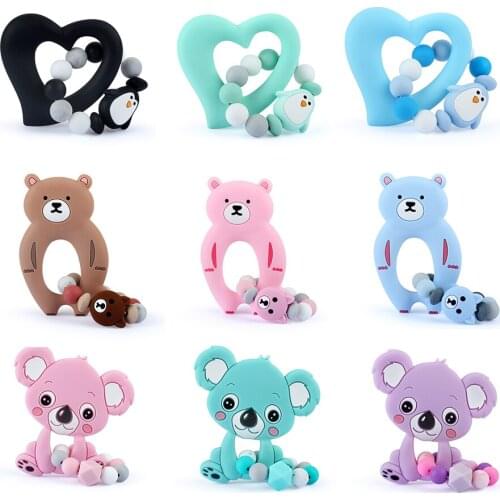 Keep&Grow 1pc Silicone Teether Cartoon Silicone Bracelet Necklace Pendant Teething Toy Silicone Baby Bracelet Pacifier Chain