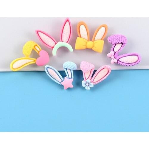 10Pcs Kawaii Rabbit Ear Flatback Resin Cabochon Kids Hair Bow Center Diy Embellishments Accessories Scrapbooking For Phone Deco