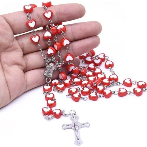 4 Styles Rosary Necklace Heart Shape Cross Pendant Religious Fashion Accessories Jewelry Gift For Girlfriend