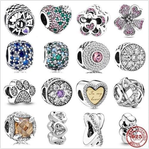 925 Sterling Silver Sparkling Paw Print Ocean Mosaic Pavé Ball Charm DIY fine beads Fit Original 3mm Pan Charm Bracelet Jewelry