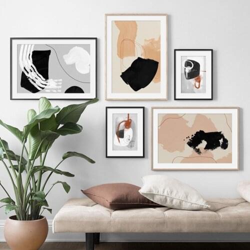 Abstract Color Blocks Amber Brush Line Nordic Posters And Prints Wall Art Canvas Painting Wall Pictures Living Room Decoration