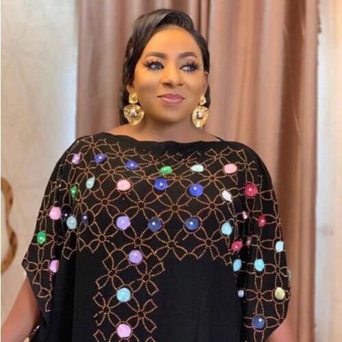 African Dresses Chiffon Long Pearl Diamond Free Size Sequin Dress Lady Dashiki Clothes Abaya Dubai Robe Cloak Dress