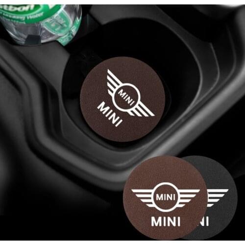 2Pcs PU Leather Car Cup Mat Auto Emblem Coaster Accessories For Mini Cooper Countryman Paceman Clubman F54 F55 F56 F57 F60 R50
