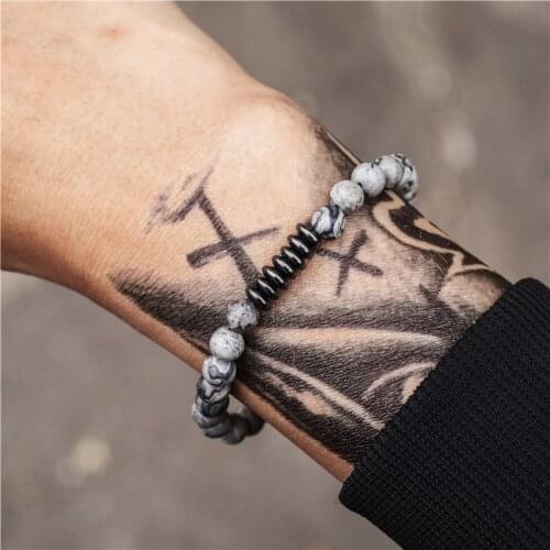 8mm Map stone Men armband Black Stone beads bracelet handmade pulseira mens jewelry accesorios hombre bracelets homme bijoux