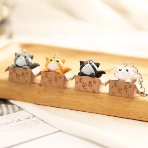 Cute Little Cat Box Keychain For Women Men Kawaii Keychains Fashion Car Pendant Cartoon Keychain Keyring Jewelry