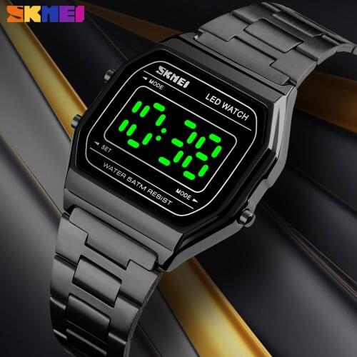 SKMEI Luxury Men Digital Watches Electronic LED Light Male Clock Waterproof Stainless Steel Strap WristWatch Relogio Feminino