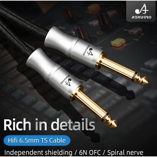 Hifi 6.5mm TS Cable 6N OFC 6.35mm Audio Mono Jack 1/4" TS Cable Unbalanced Guitar Patch Cords Instrument Cable