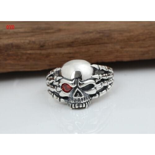 100%925 Sterling Silver Handmade Thai Silver Personality Ring Mens Devil Claw Skull One-eyed Ring