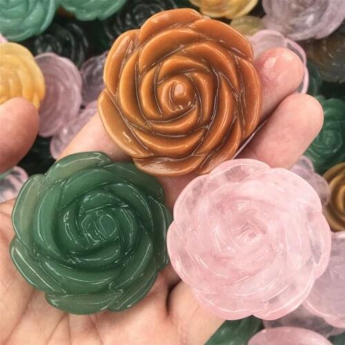 Beautiful Natural Colorful Aventurine Crystal Carved Rose Quartz Flower Healing Lucky Amulet Gift Carving Reiki