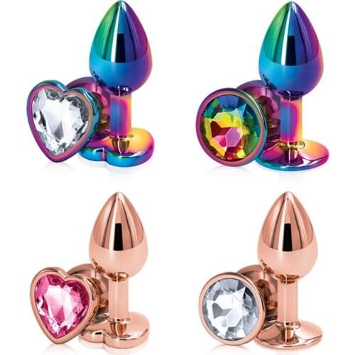 Small Medium large set Crystal Heart round rose gold rainbow Metal anal beads butt plug Jewelry insert sex toy for female male